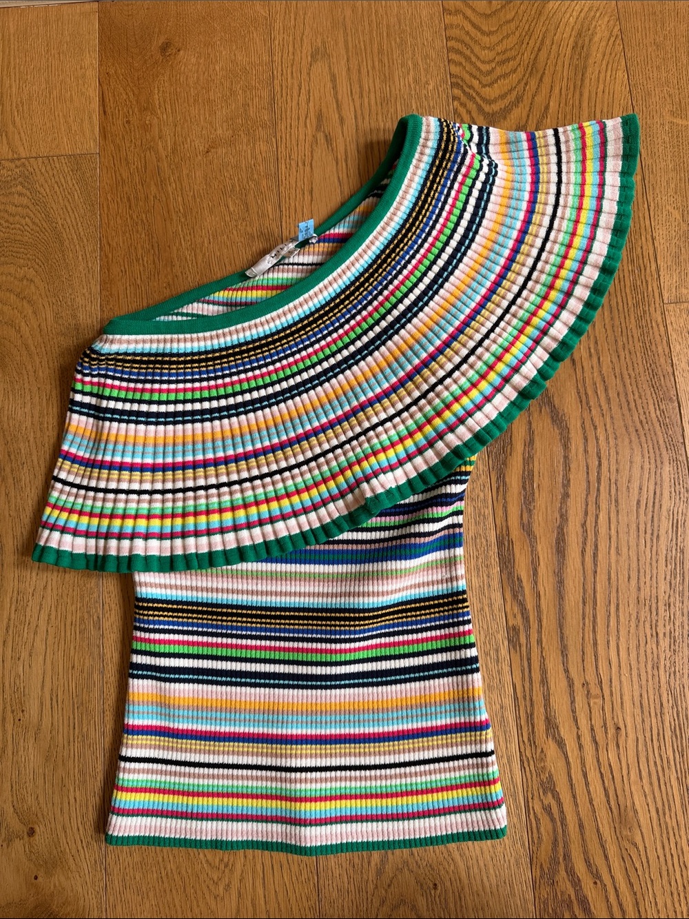 Milly One-Shoulder bodycon Multicolor Striped Knit Dress - Green Trim